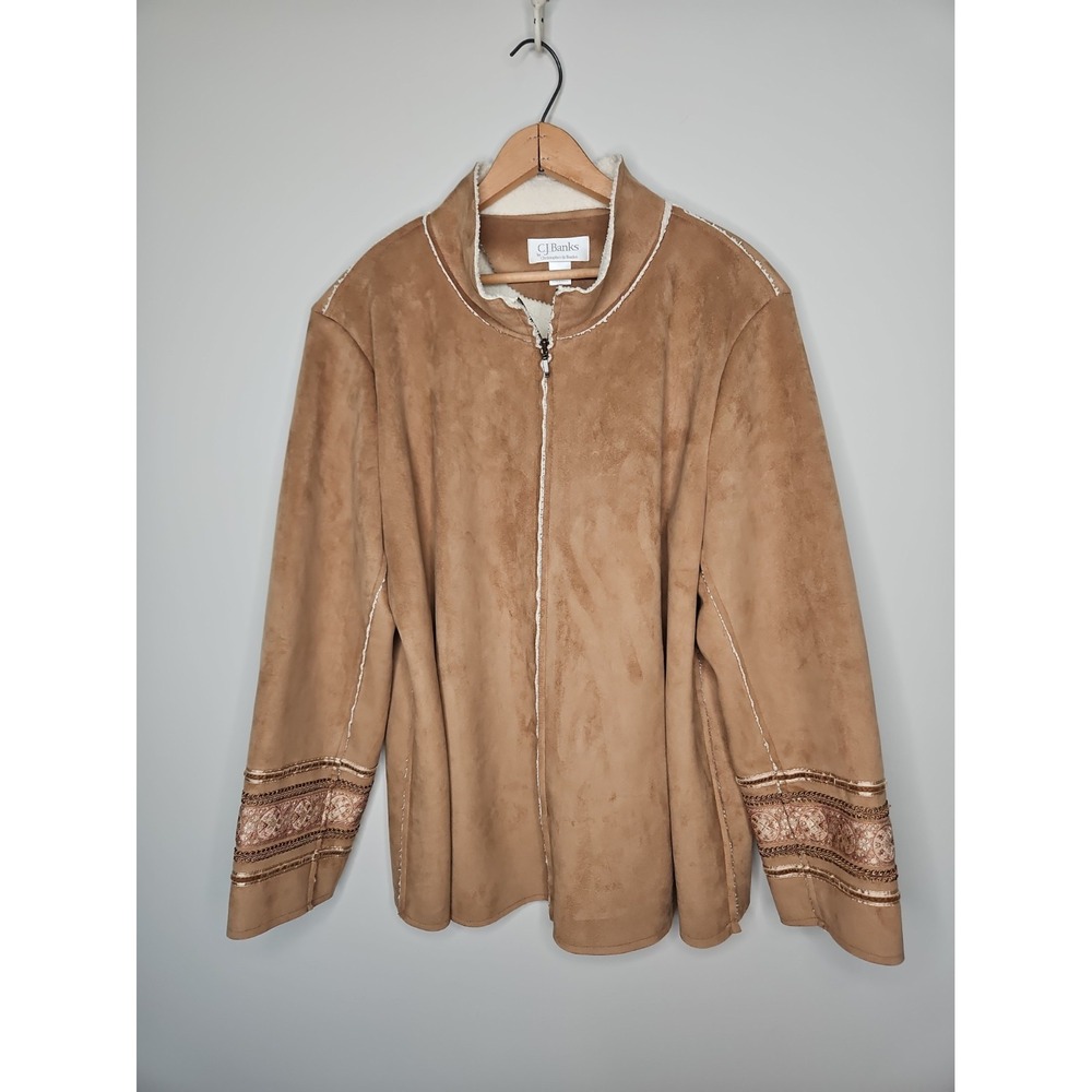 Cj Banks Jacket 1X Brown Faux Suede Sherpa Velvet Trim Boho Western Indie Y2K